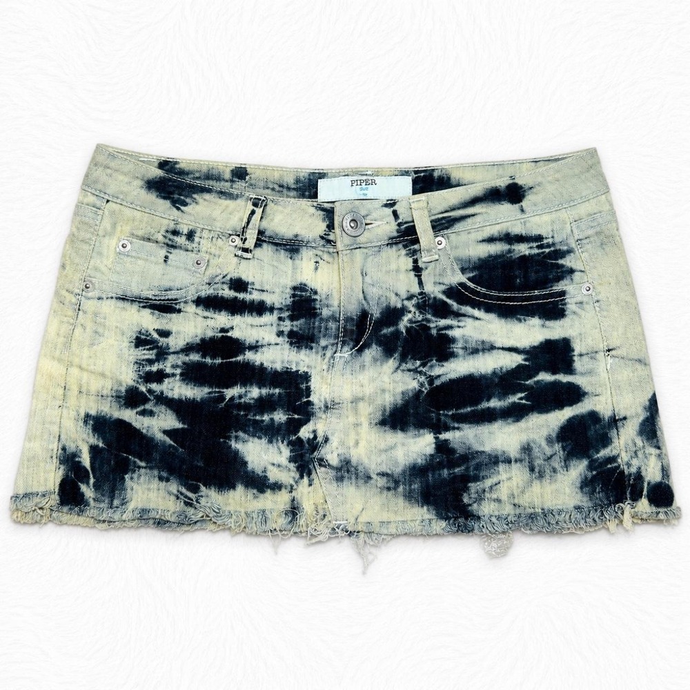 Y2K Piper Blue tie dye denim mini skirt
